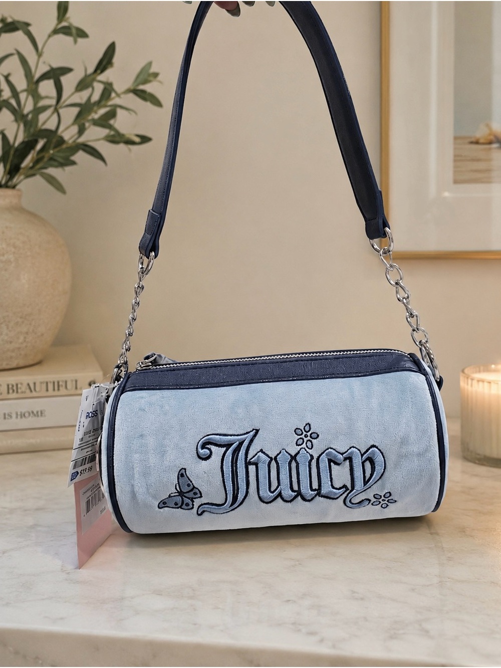 Juicy Couture Light Blue Velvet Shoulder Bag